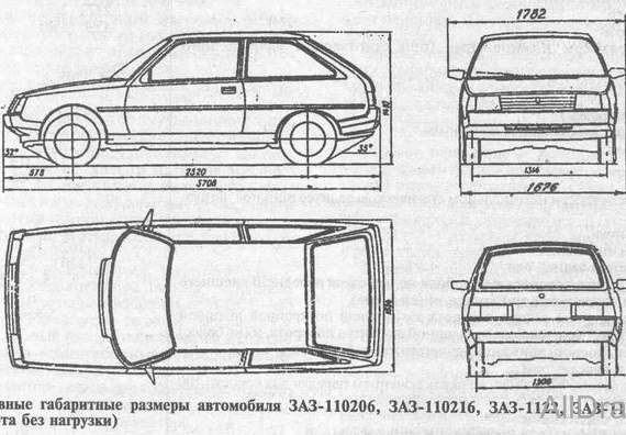 ЗАЗ-1102 Таврия- чертежи (рисунки) автомобиля